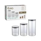 3 Potes De Vidro Slim Com Tampa Inox Porta Mantimentos Euro