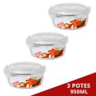 3 Potes Hermetico 950ml Redondo Vidro Microondas Multiuso - QUALITY HOUSE