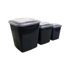 3 Potes Porta mantimentos Plástico c/ Tampa 0,7L 1,3L 3L