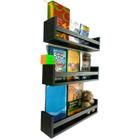 3 Prateleiras De Livros Brinquedos Infantis Estante Revisteiro De Parede Porta Bonecos Mdf Preto 55cm