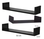 3 Prateleiras U Decorativa 50x15x10 Nicho Preto - JWS360º