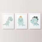 3 Quadros Decorativos Dinos Felizes Moldura Branca