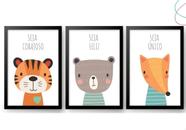 3 Quadros Decorativos Infantil Animais Fofos Safari Floresta