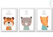 3 Quadros Decorativos Infantil Animais Fofos Safari Floresta