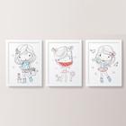 3 Quadros Decorativos Menina Feliz Moldura Branca