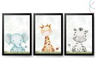 3 Quadros Decorativos Safari Baby Aquarela com moldura