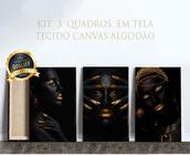 3 Quadros em Tecido Canvas Golden Black Mullheres Negras