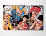 3 Quadros em Tecido Canvas One Piece Luffy Zoro Law Kid