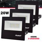 3 Refletor Led Slim 20W Bivolt Branco Frio 6500K IP65 Avant