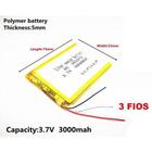 3 Unidades 3 Fios 505573 3,7v 3000mah Para Gps Foston 7 -