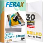 30 Adesivos Vinil Branco Brilho P/ Impressora Jato Tinta A4 - Pode usar Resina - FERAX