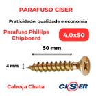 300 Parafuso Para Madeira Philips Cabeça Chata Chipboard 4x50 - Caixa - Ciser
