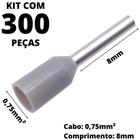 300un Terminal Tubular Ilhós Pré-isolado Simples Para Cabo de 0,75mm² Metal 8mm Cinza E7508