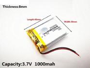 (3pcs) Bateria 1000mah 3,7v Espessura 8mm 803040