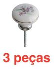 (3pçs) Puxador Porcelana Floral Roxo Moveis 35mm 85-05