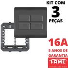 3un Interruptor Simples 4 Teclas 10A Com Placa 4x4 Habitat Black FAME