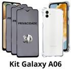 3UN Película 3D de Vidro Privacidade + 1x Capa Transparente para Samsung Galaxy A06