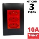 3un Tomada Padrão Tripla 2P+T 10A Vermelha Com Placa Habitat Black FAME