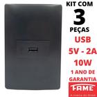 3un Tomada USB Bivolt 15W 5V 3A Com Placa Habitat Black FAME