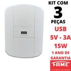 3un Tomada USB Bivolt 5V 3A 15W Com Placa Blanc Mais FAME