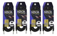 4 Cabo de Guitarra 0.20mm Preto e Conectores P10 Mod Ninja Cable 10FT/3,05M