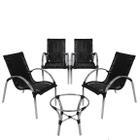 4 Cadeiras com Mesa de Centro Garden em Fibra Sintética e Alumínio para Área Externa - Preta