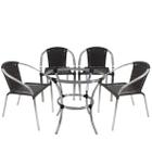 4 Cadeiras em Fibra Sintética e Alumínio com mesa Salinas para Área de Piscina - Tabaco