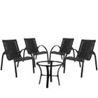 4 Cadeiras Fibra Sintética e Alumínio Pintado e Mesa de Centro Garden para Área Externa - Preta