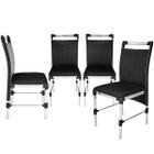 4 Cadeiras Veneza Fibra Sintética cor Preto Alumínio Polido com Assento Estofado