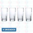 4 Copo Bali Transparente Quadrado 320ML Suco Água Refresco - PRATICASA