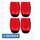 4 Copo de Vidro Bellagio 450ML Vermelho Redondo Bebidas Suco