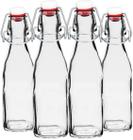 4 Garrafas de Vidro Italiana 250Ml Com Tampa Hermética Swing Para Sucos E Drinks