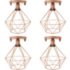 4 Lustres Teto Plafon Industrial Aramado Diamante Retrô Luminária Sobrepor Vintage Cobre Rose Gold