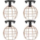 4 Lustres Teto Plafon Industrial Aramado Globo Cobre Rose Retrô Luminária Vintage Preto Agp Ilumini