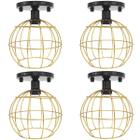 4 Lustres Teto Plafon Industrial Aramado Globo Dourado Retrô Luminária Vintage Preto Agp Ilumini