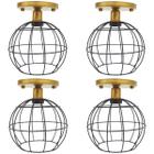 4 Lustres Teto Plafon Industrial Aramado Globo Preto Retrô Luminária Vintage Dourado Agp Ilumini