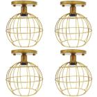 4 Lustres Teto Plafon Industrial Aramado Globo Retrô Luminária Sobrepor Vintage Dourado Agp Ilumini