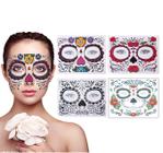 4 Pack Dia do Açúcar Morto Caveira Face Tatuagem Temporária Halloween Maquiagem Tattoo Stickers para Halloween Masquerade Party (Floral, Rosas Vermelhas, Esqueleto Preto e Floral)