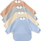 4 Pack Long Sleeve Baby Bibs impermeável Long Sleeved Bib Baby Eating Smock Bib Feeding Baby Bib with Sleeves Baby Shirt Bib with Food Catcher Soft Art Smock Bibs for Babies Toddlers 6-36 Months