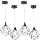 4 Pendente Aramado Diamante Luminárias Lustre Cabo Cristal Teto Retrô Preto Agp Ilumini