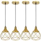 4 Pendente Aramado Esfera Balonê Dourado Lustre Luminária Teto Regulável Sala Cozinha Industrial Agp - Agp Ilumini