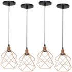 4 Pendentes Aramado Cálice Luminária Lustre Luxo Teto Retrô Vintage Cobre Rose Gold Industrial