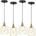 4 Pendentes Aramado Cálice Luminária Lustre Luxo Teto Retrô Vintage Dourado Agp Ilumini Industrial