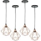 4 Pendentes Aramado Diamante Cabo 2 Mt Luminária Lustre Luxo Industrial Teto Retrô Agp Ilumini