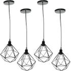 4 Pendentes Aramado Diamante Cabo 2 Mt Luminária Lustre Luxo Industrial Teto Retrô Agp Ilumini