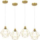 4 Pendentes Aramado Diamante Luminária Lustre Cabo Cristal 2 Mt Dourado P Teto Retrô Balcão Agp