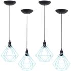 4 Pendentes Aramado Diamante Luminária Lustre P Teto Retrô Vintage Industrial Balcão Azul Turquesa