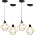 4 Pendentes Aramado Diamante Luminária Lustre P Teto Retrô Vintage Industrial Balcão Dourado - Agp Ilumini