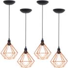 4 Pendentes Aramado Diamante Luminária Lustre P Teto Retrô Vintage Industrial Balcão Laranja - Agp Ilumini