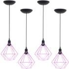 4 Pendentes Aramado Diamante Luminária Lustre P Teto Retrô Vintage Industrial Balcão Rosa - Agp Ilumini